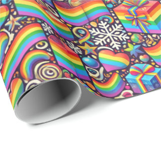 Vibrant Rainbow Pride Christmas Wrapping Paper ラッピングペーパー