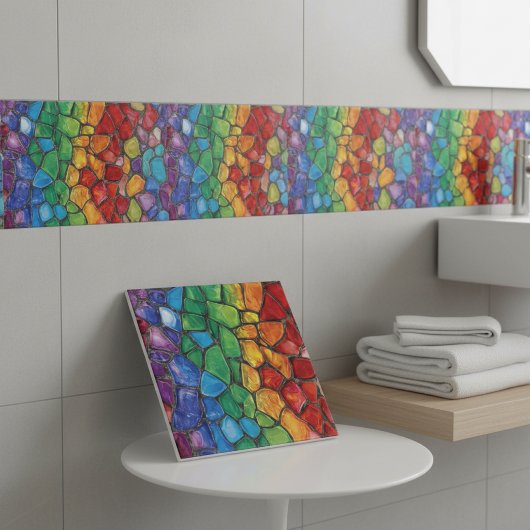 Vibrant Rainbow Pride Glass Mosaic タイル