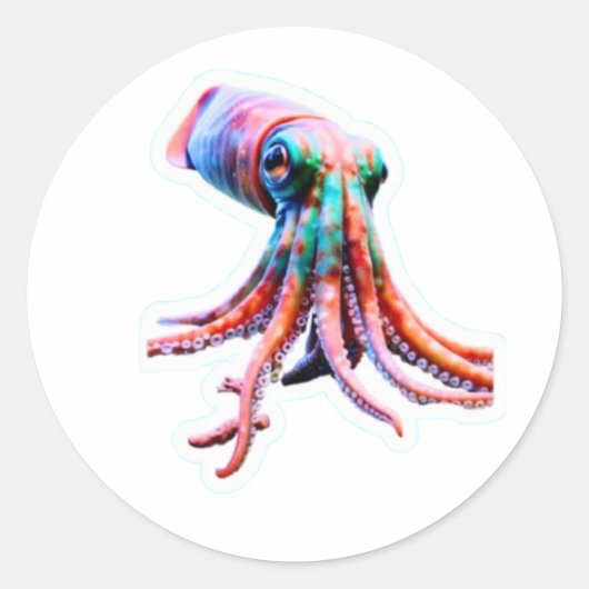 Vibrant Rainbow Reef Squid Sticker - Trippy Neon C ラウンドシール (正面)