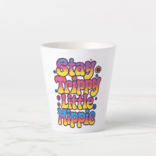 Vibrant Rainbow Stay Trippy Hippie Quote カフェラテマグ (正面)