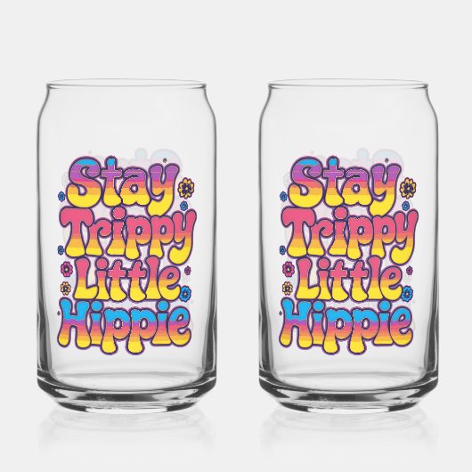 Vibrant Rainbow Stay Trippy Hippie Quote ガラス缶 (正面)