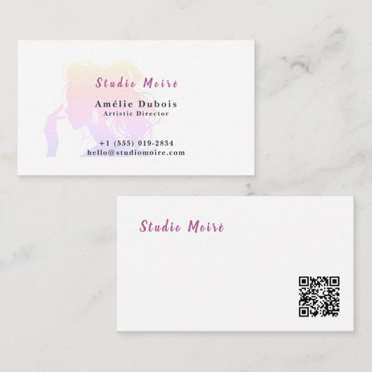 Vibrant Rainbow Subtle Luxury Salon QR Code 名刺 (正面/裏面)