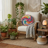 Vibrant Rainbow Swirl Abstract ラウンドクッション