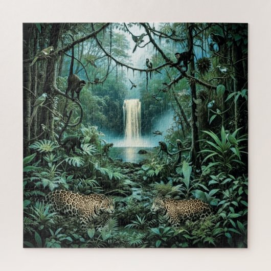 Vibrant rainforest green foliage majestic jaguars ジグソーパズル (縦)