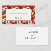 Vibrant Red and Orange Floral Border プレイスカード (正面/裏面)