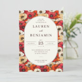 Vibrant Red and Orange Floral Pattern 招待状 (スタンド正面)