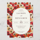 Vibrant Red and Orange Floral Pattern 招待状 (正面/裏面)
