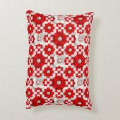 Vibrant Red And White Floral Pattern With Pearl アクセントクッション (裏面(縦))