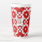 Vibrant Red And White Floral Pattern With Pearl カフェラテマグ (正面)