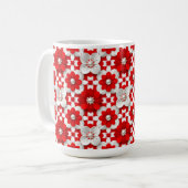 Vibrant Red And White Floral Pattern With Pearl コーヒーマグカップ (正面左)