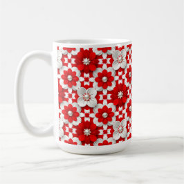 Vibrant Red And White Floral Pattern With Pearl コーヒーマグカップ