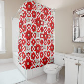 Vibrant Red And White Floral Pattern With Pearl シャワーカーテン (インサイチュ)