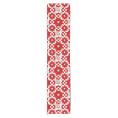 Vibrant Red And White Floral Pattern With Pearl ショートテーブルランナー (正面)