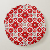 Vibrant Red And White Floral Pattern With Pearl ラウンドクッション (裏面)