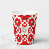 Vibrant Red And White Floral Pattern With Pearl 紙コップ (裏面)