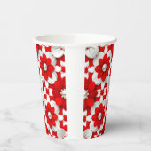 Vibrant Red And White Floral Pattern With Pearl 紙コップ (左)