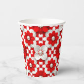 Vibrant Red And White Floral Pattern With Pearl 紙コップ (正面)