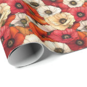 Vibrant Red and White Poppy Pattern ラッピングペーパー (ロールコーナー)