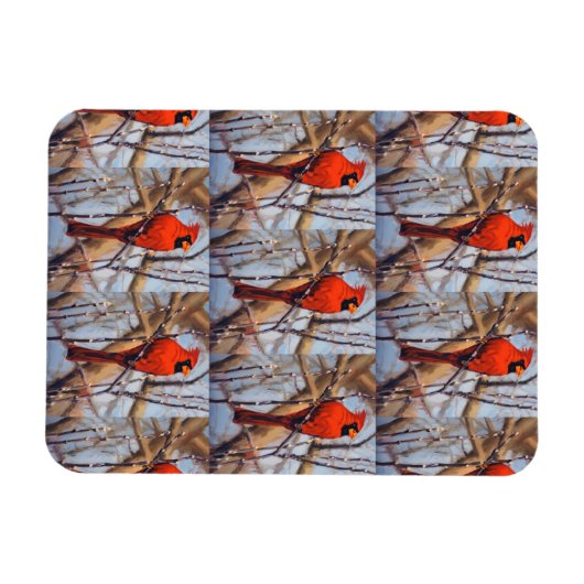 Vibrant Red ardinal Bird Perched on Branch マグネット (横)