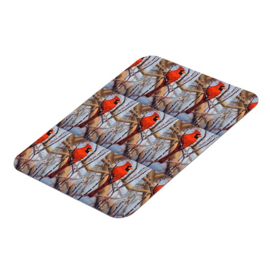 Vibrant Red ardinal Bird Perched on Branch  マグネット (左側)