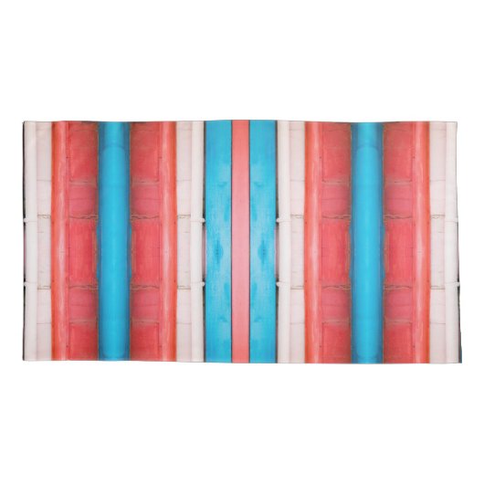 Vibrant red, blue and pink stripes M-size pattern 枕カバー (裏面)