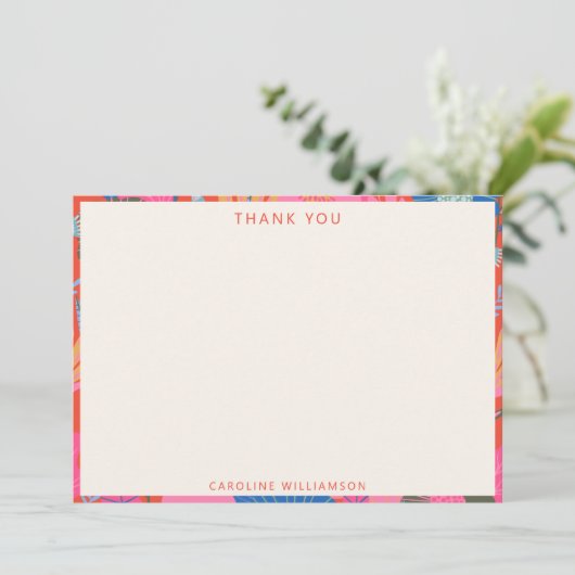 Vibrant Red Boho Floral Personalized Stationery  サンキューカード (スタンド正面)