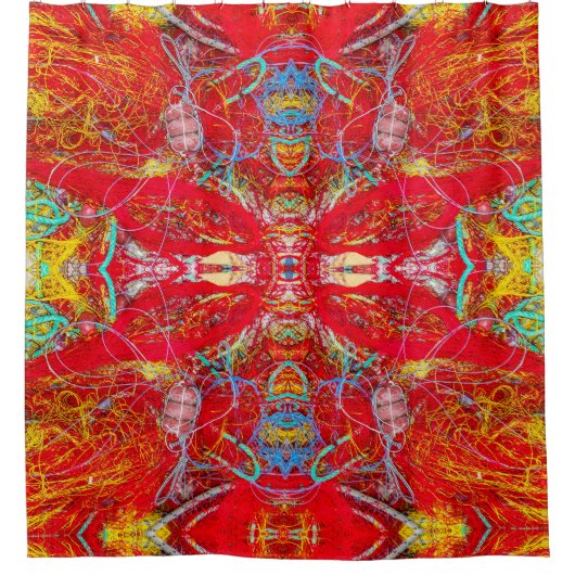Vibrant red fishing nets XL-size pattern シャワーカーテン (正面)