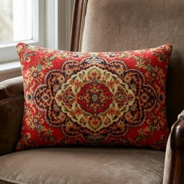 Vibrant Red Floral Medallion Persian Ornate アクセントクッション