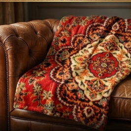 Vibrant Red Floral Medallion Persian Ornate シェルパブランケット
