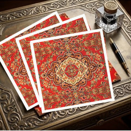 Vibrant Red Floral Medallion Persian Ornate スタンダードカクテルナプキン