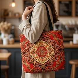 Vibrant Red Floral Medallion Persian Ornate トートバッグ