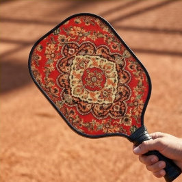 Vibrant Red Floral Medallion Persian Ornate ピックルボールラケット