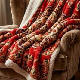 Vibrant Red Floral Medallion Persian Ornate フリースブランケット