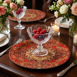 Vibrant Red Floral Medallion Persian Ornate ペーパープレート