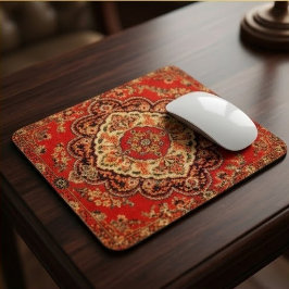 Vibrant Red Floral Medallion Persian Ornate マウスパッド
