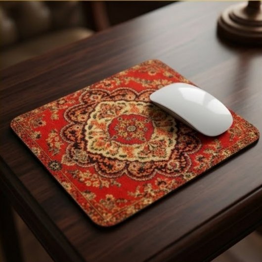 Vibrant Red Floral Medallion Persian Ornate マウスパッド