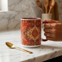 Vibrant Red Floral Medallion Persian Ornate 