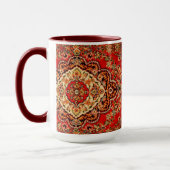 Vibrant Red Floral Medallion Persian Ornate マグカップ (左)