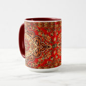 Vibrant Red Floral Medallion Persian Ornate マグカップ (正面左)