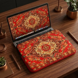Vibrant Red Floral Medallion Persian Ornate ラップトップスリーブ
