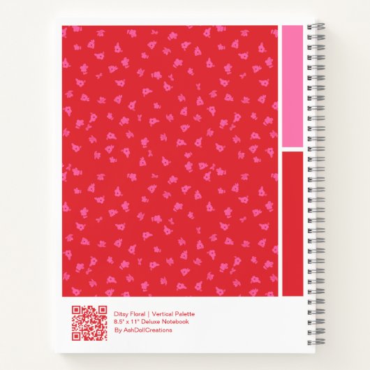 Vibrant Red Floral Vertical Palette ノートブック (裏面)
