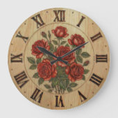 Vibrant Red Garden Flowers Wall Clock ラージ壁時計 (正面)