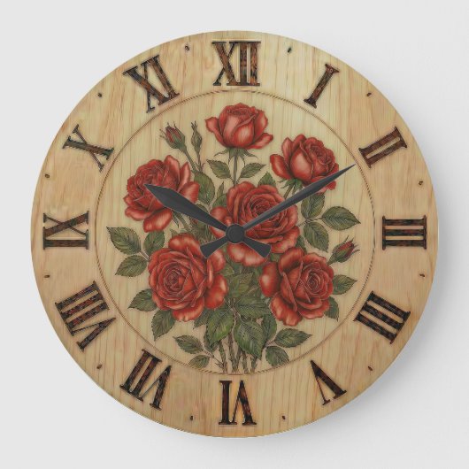Vibrant Red Garden Flowers Wall Clock ラージ壁時計 (正面)