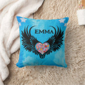 vibrant Red heart angel black wings クッション (ブランケット)