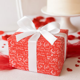 Vibrant Red Love White Script Valentine's Day ラッピングペーパー
