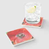 Vibrant Red Macro Botanical Poppy Floral ストーンコースター (横)