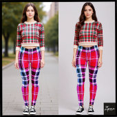 Vibrant Red Pink Aqua Modern Plaid レギンス