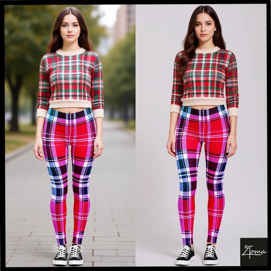 Vibrant Red Pink Aqua Modern Plaid レギンス