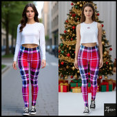 Vibrant Red Pink Aqua Modern Plaid レギンス