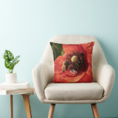 Vibrant Red Poppy and Honey Bee Throw Pillow クッション (椅子)
